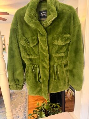 Scoop Plush Olive Green Faux Fur Drawstring Jacket